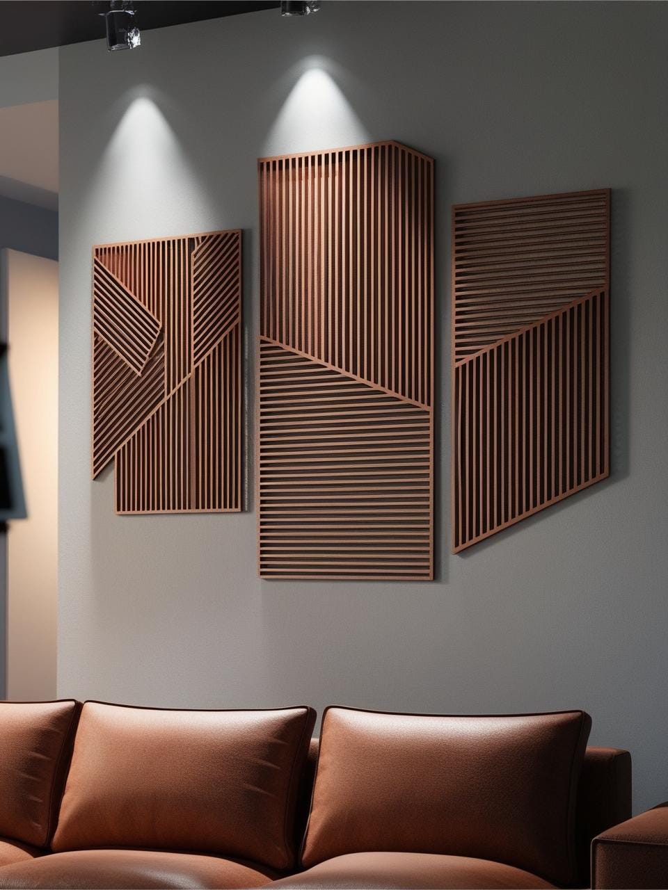 Geometric Lines Panel Set of 3 Wood Wall Art Decor, Boho Abstract Line Art, Minimalist Set, Living Room Decor, Above Bed Wall Art, Wood Set