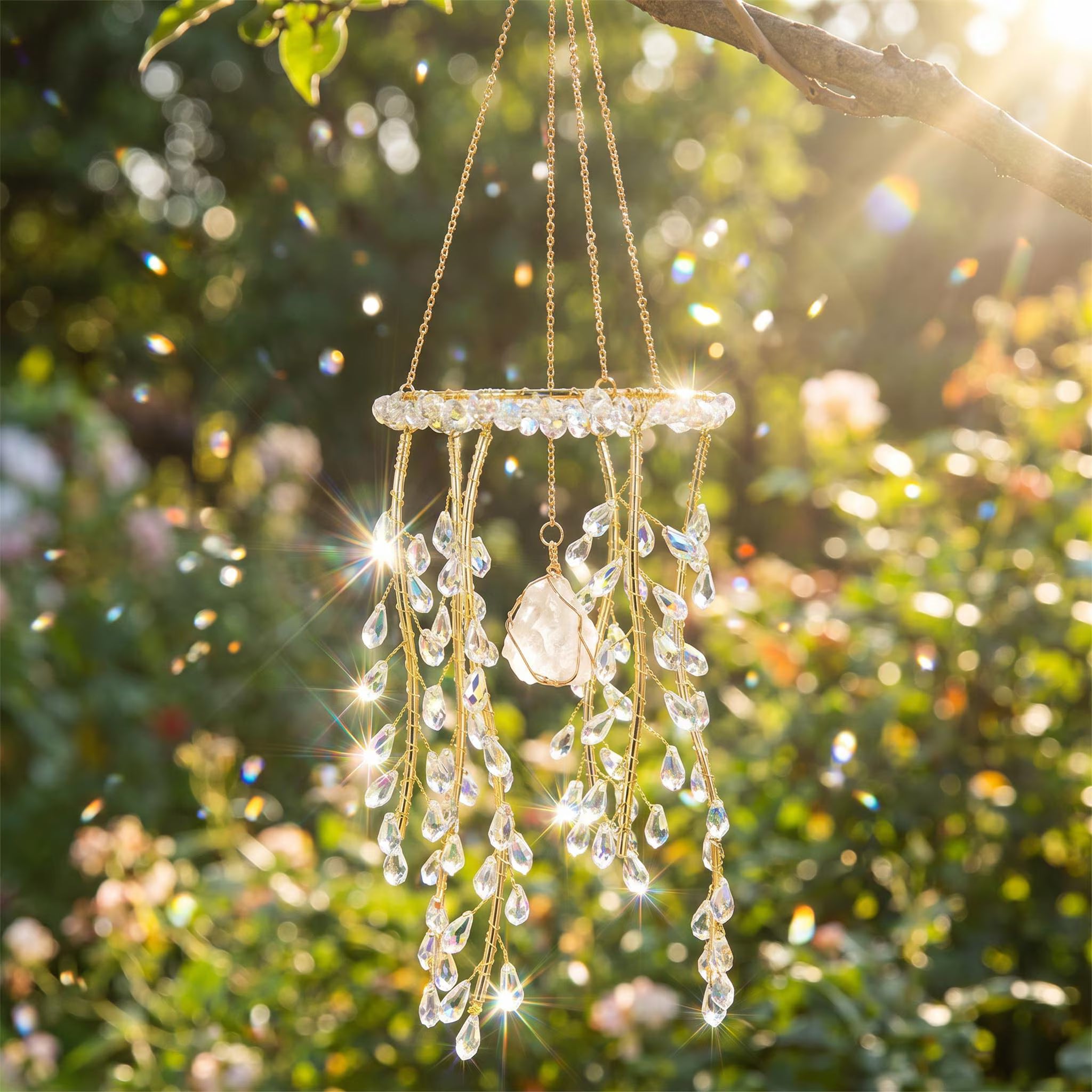 Colorful Willow Tree Suncatcher, Handmade Rainbow Window Hanging, Boho Crystal Garden Decor, Crystal Prism Suncatcher, Crystal Window Charm