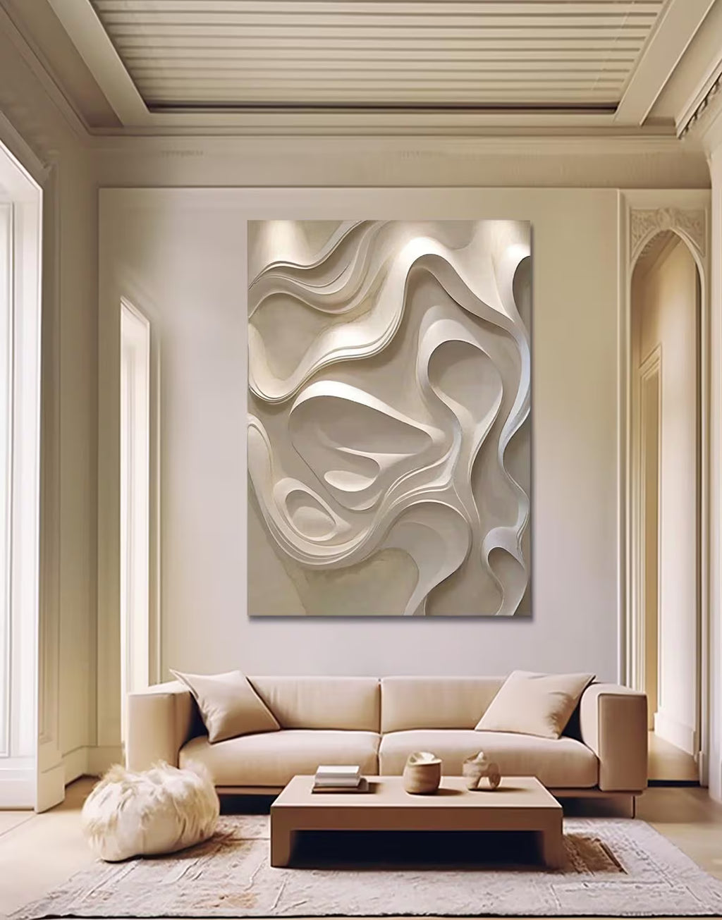 Hand-Carved 3D Wood Wall Art, Sculptured Textured Decor