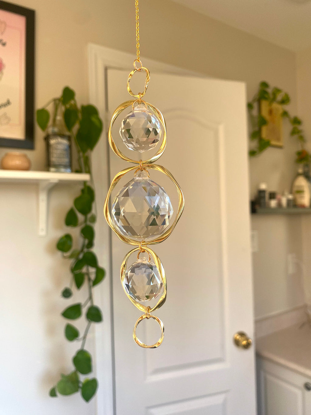 Bangle Sun Catcher, Hanging Gold Crystal Prism