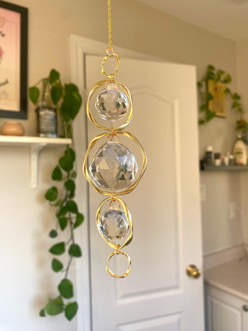 Bangle Sun Catcher, Hanging Gold Crystal Prism