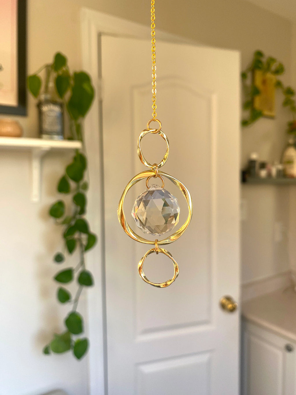 Bangle Sun Catcher, Hanging Gold Crystal Prism