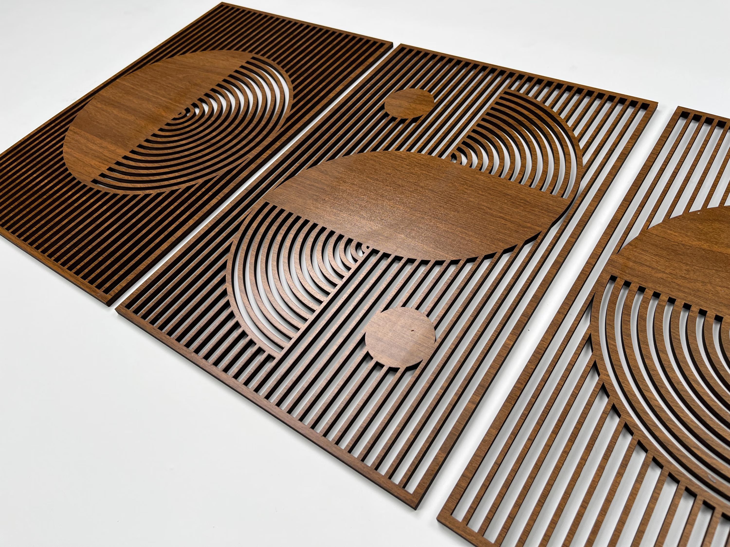 Abstract Boho Wood Wall Art, Bauhaus Inspired Geometric Design, Mid Century Modern Wall Decor, 3 Panel Wooden Set, Statement Home Gift