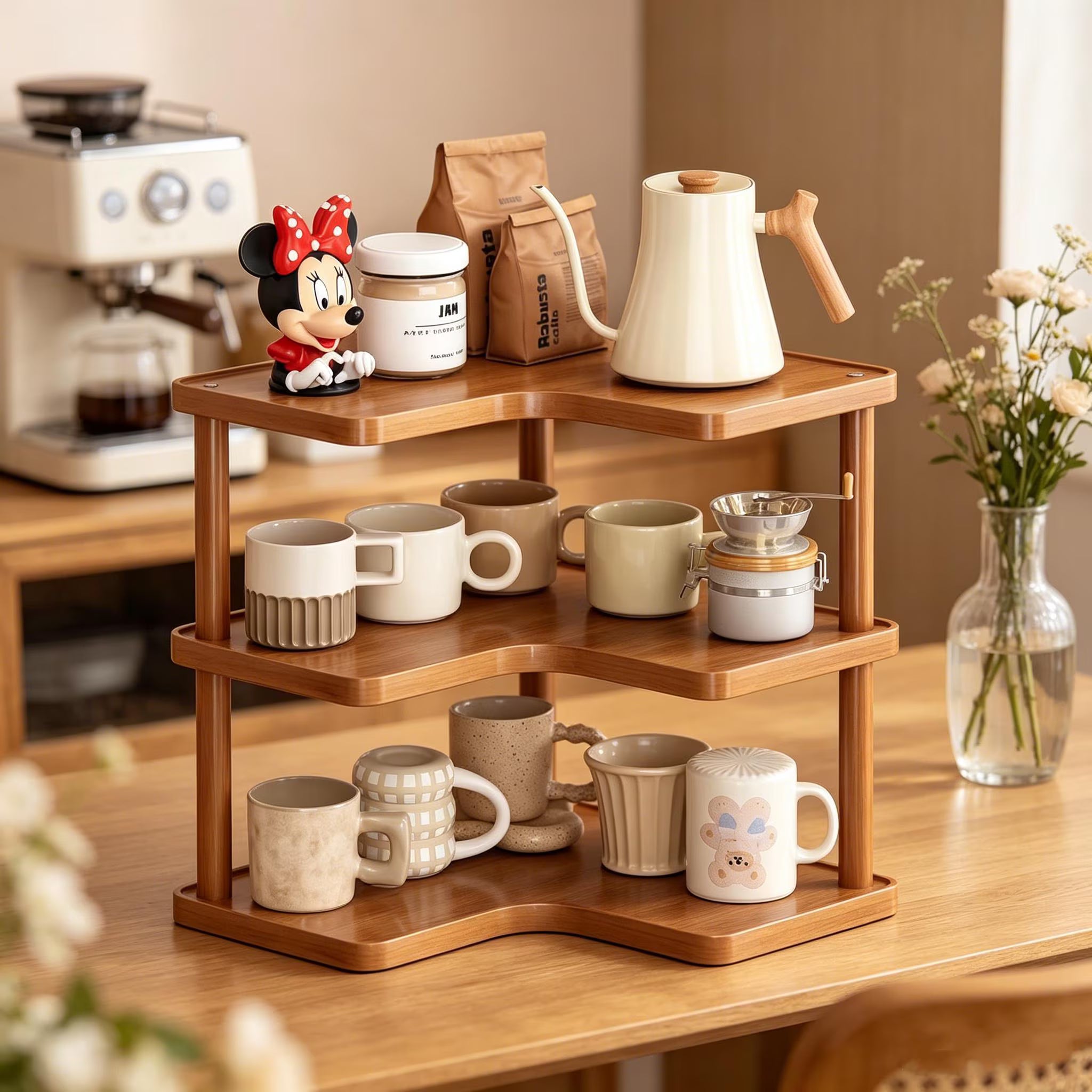 Wooden Corner Shelf, Countertop Organizer, Kitchen Bathroom Stand, Cosy Natural Decor, Modern Home Decor, Corner Shelves, Small Space Storage