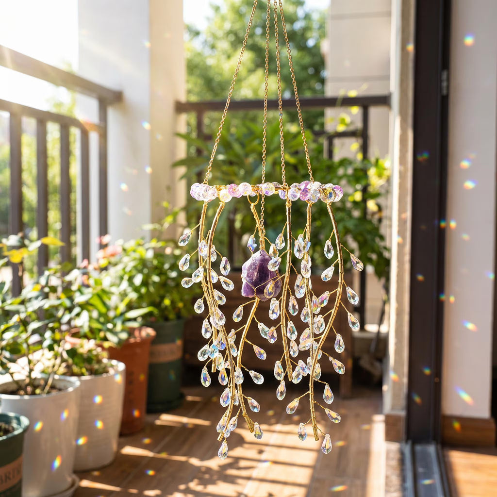 Colorful Willow Tree Suncatcher, Handmade Rainbow Window Hanging, Boho Crystal Garden Decor, Crystal Prism Suncatcher, Crystal Window Charm