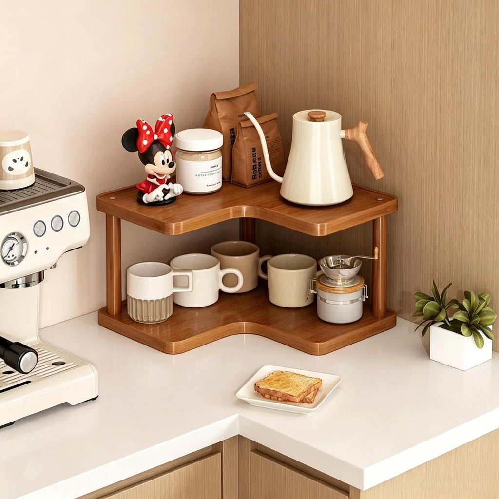 Wooden Corner Shelf, Countertop Organizer, Kitchen Bathroom Stand, Cosy Natural Decor, Modern Home Decor, Corner Shelves, Small Space Storage