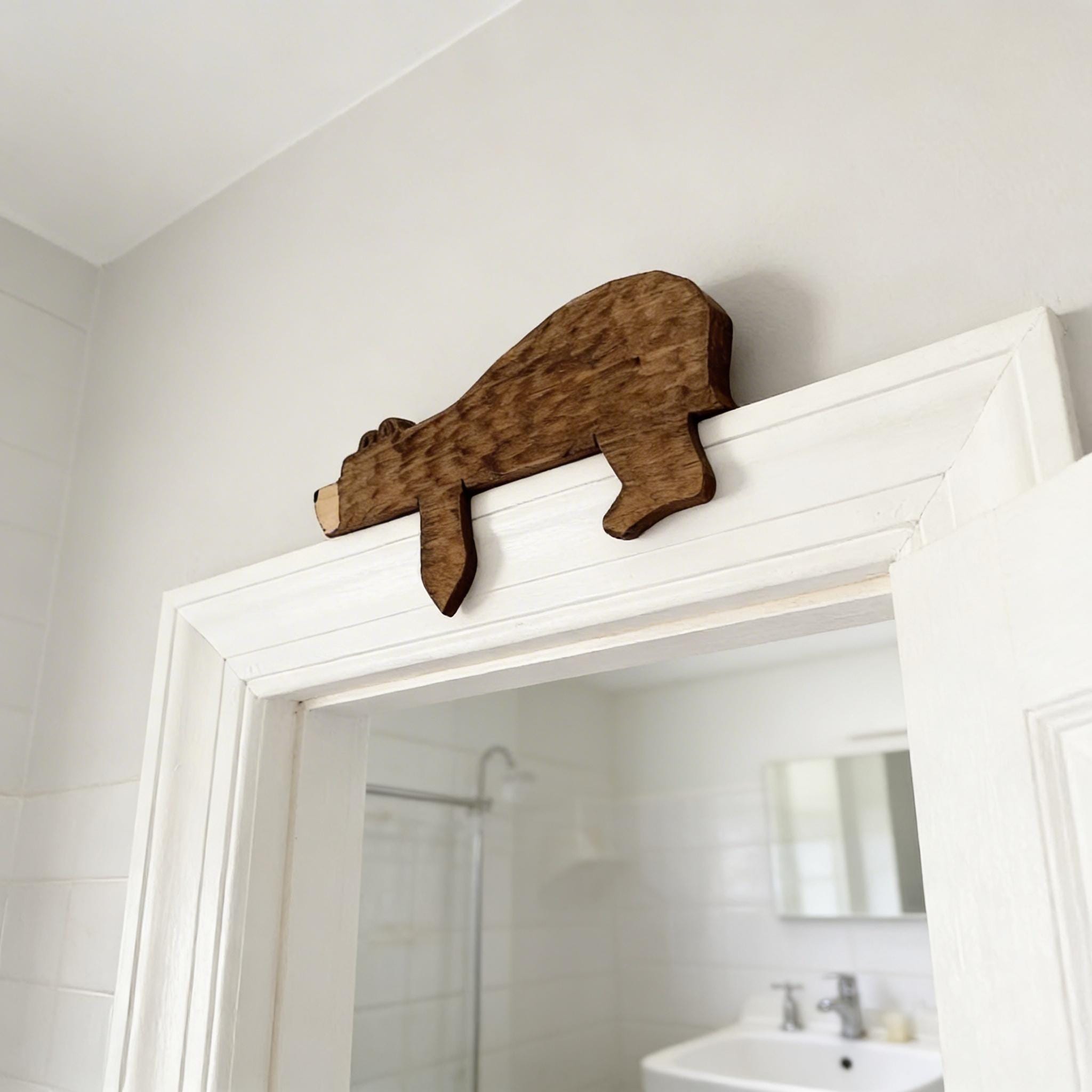 Rustic Wooden Bear Shelf Sitter, Woodland Bear Door Topper, Corner Accent Home Decoration