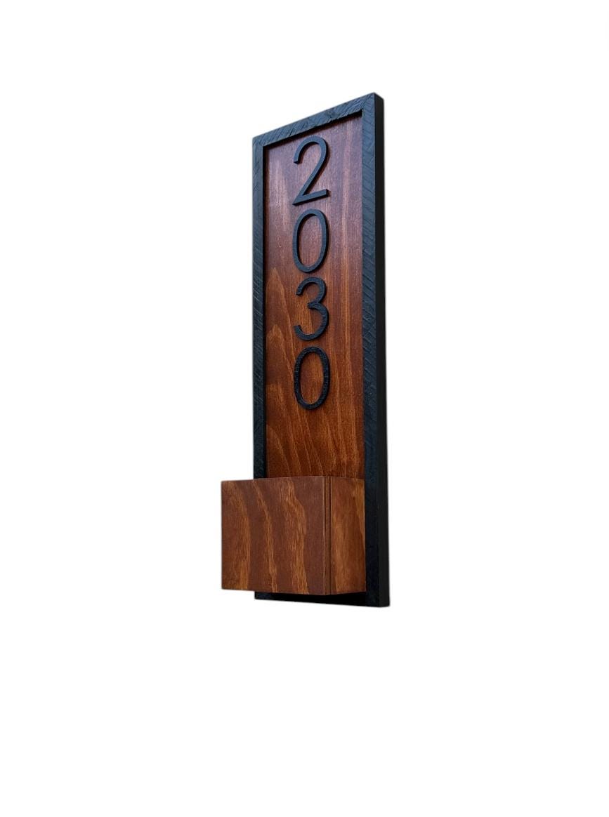 Vertical Address Plaque, Modern Wood House Numbers, Beach Cottage Decor