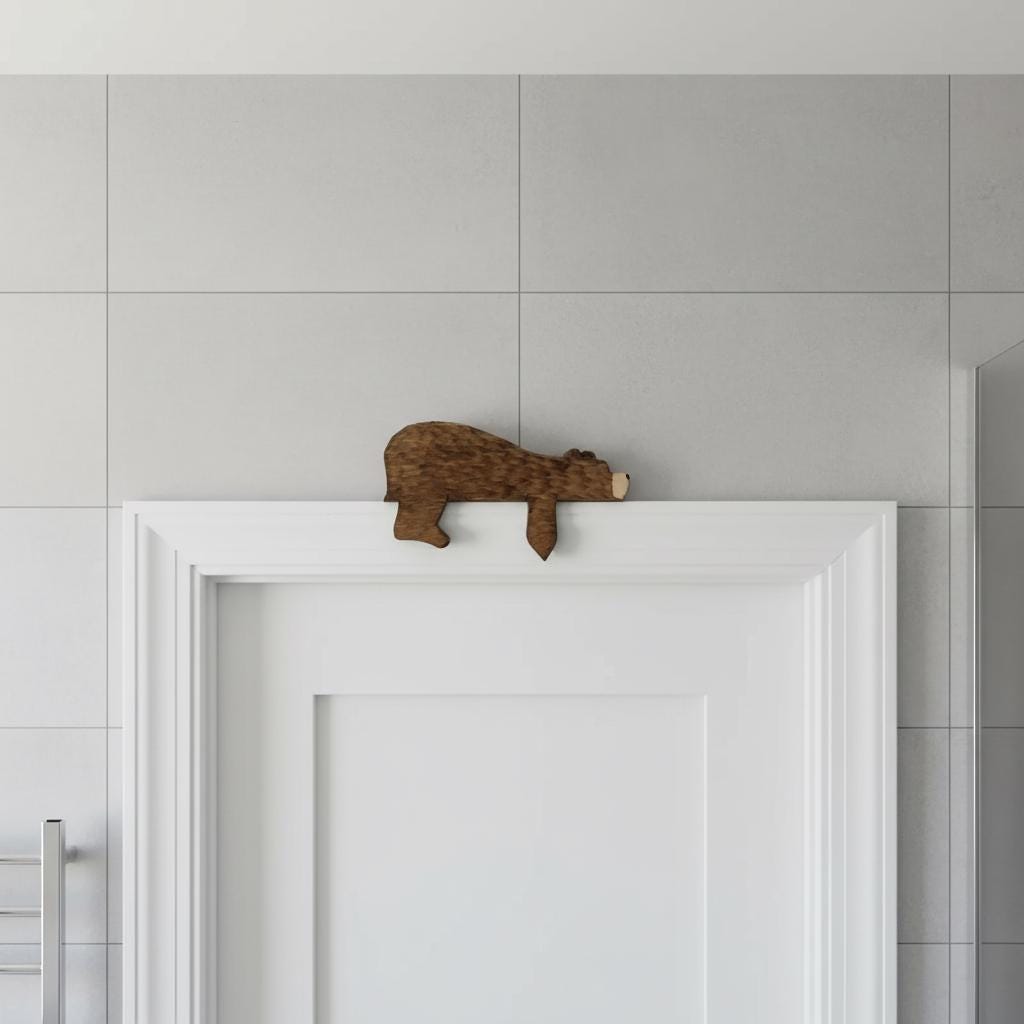 Rustic Wooden Bear Shelf Sitter, Woodland Bear Door Topper, Corner Accent Home Decoration