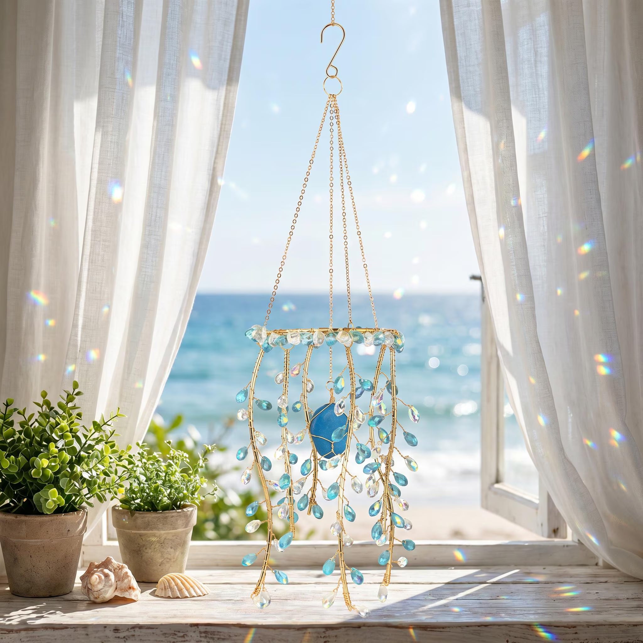 Colorful Willow Tree Suncatcher, Handmade Rainbow Window Hanging, Boho Crystal Garden Decor, Crystal Prism Suncatcher, Crystal Window Charm
