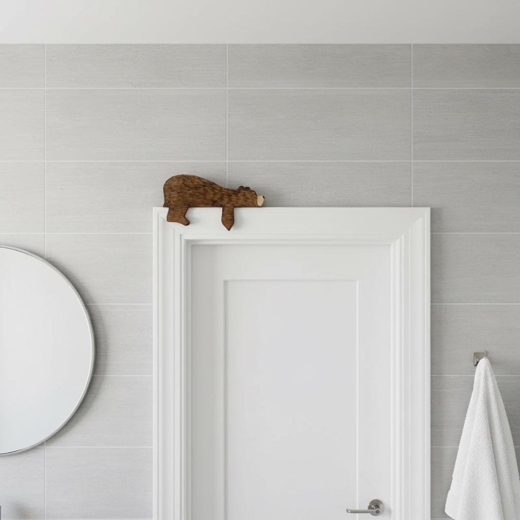 Rustic Wooden Bear Shelf Sitter, Woodland Bear Door Topper, Corner Accent Home Decoration