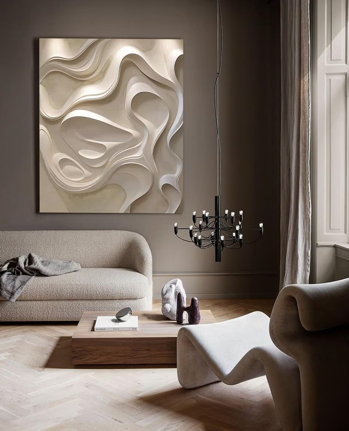 Hand-Carved 3D Wood Wall Art, Sculptured Textured Decor