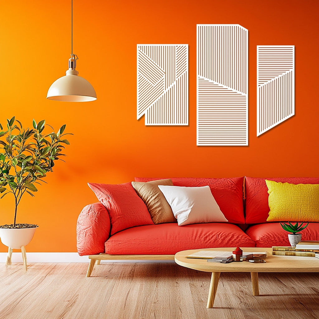 Geometric Lines Panel Set of 3 Wood Wall Art Decor, Boho Abstract Line Art, Minimalist Set, Living Room Decor, Above Bed Wall Art, Wood Set