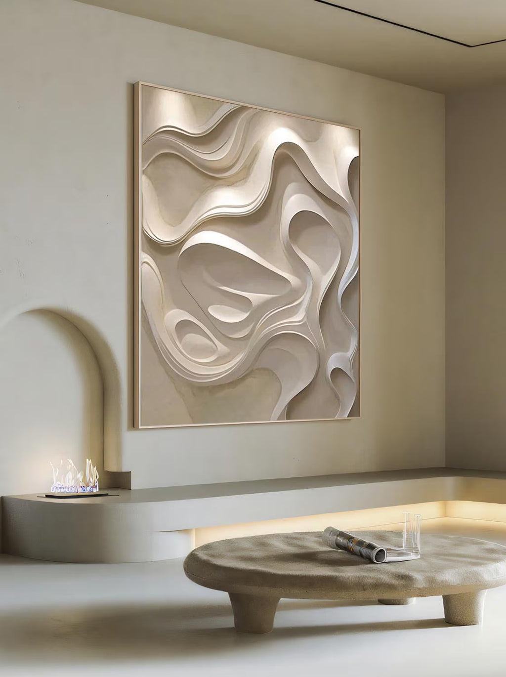 Hand-Carved 3D Wood Wall Art, Sculptured Textured Decor