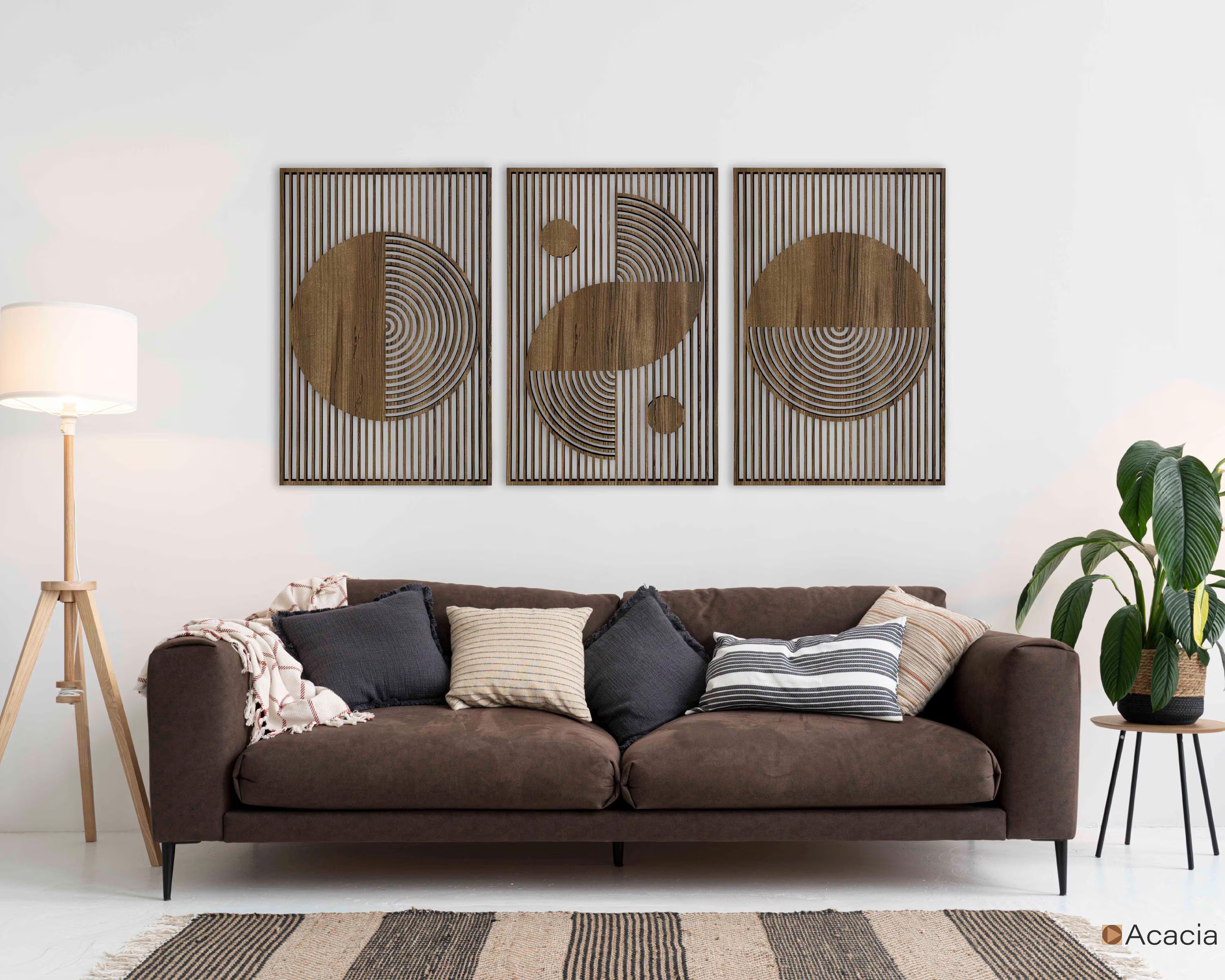 Abstract Boho Wood Wall Art, Bauhaus Inspired Geometric Design, Mid Century Modern Wall Decor, 3 Panel Wooden Set, Statement Home Gift