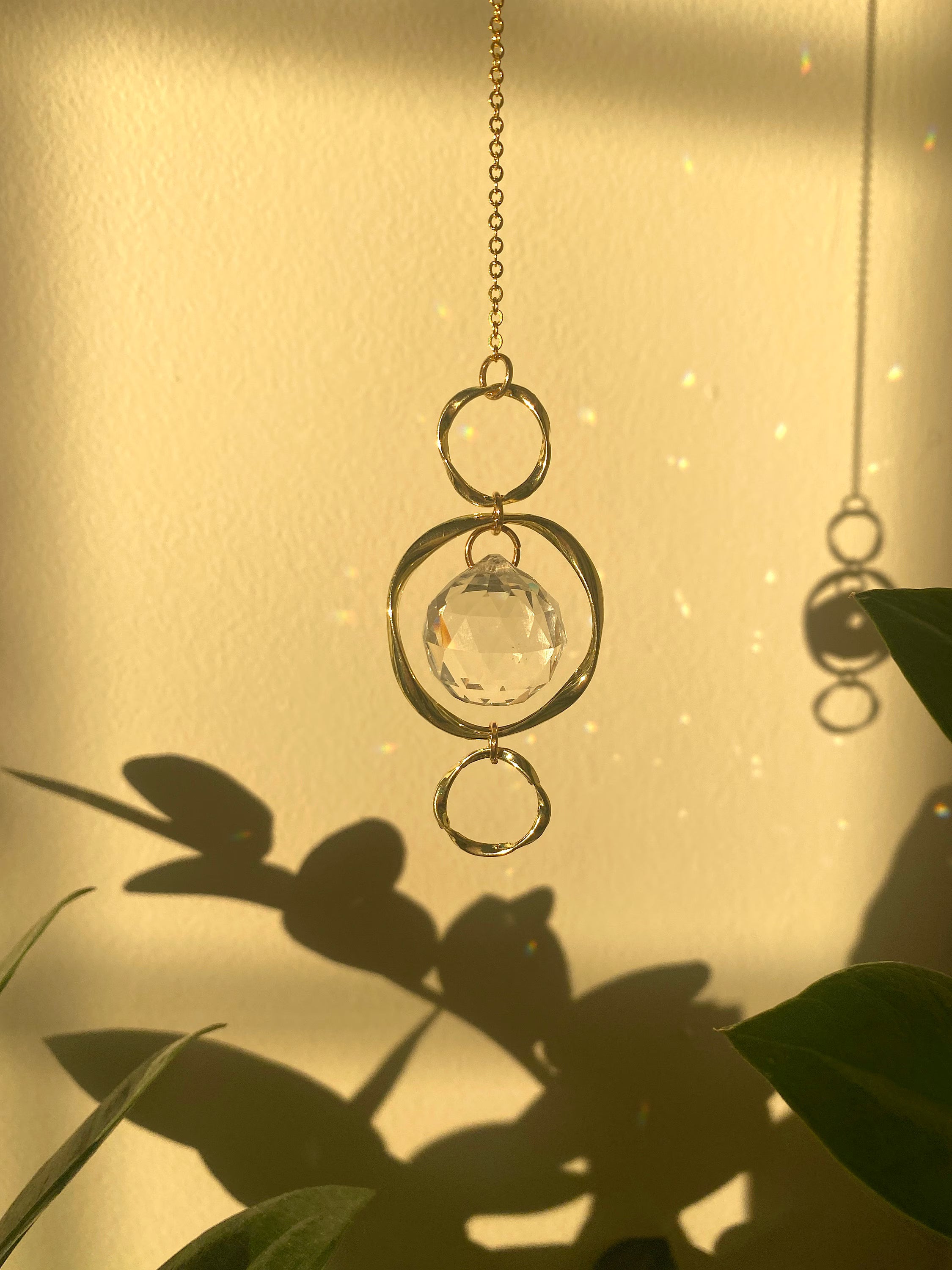 Bangle Sun Catcher, Hanging Gold Crystal Prism