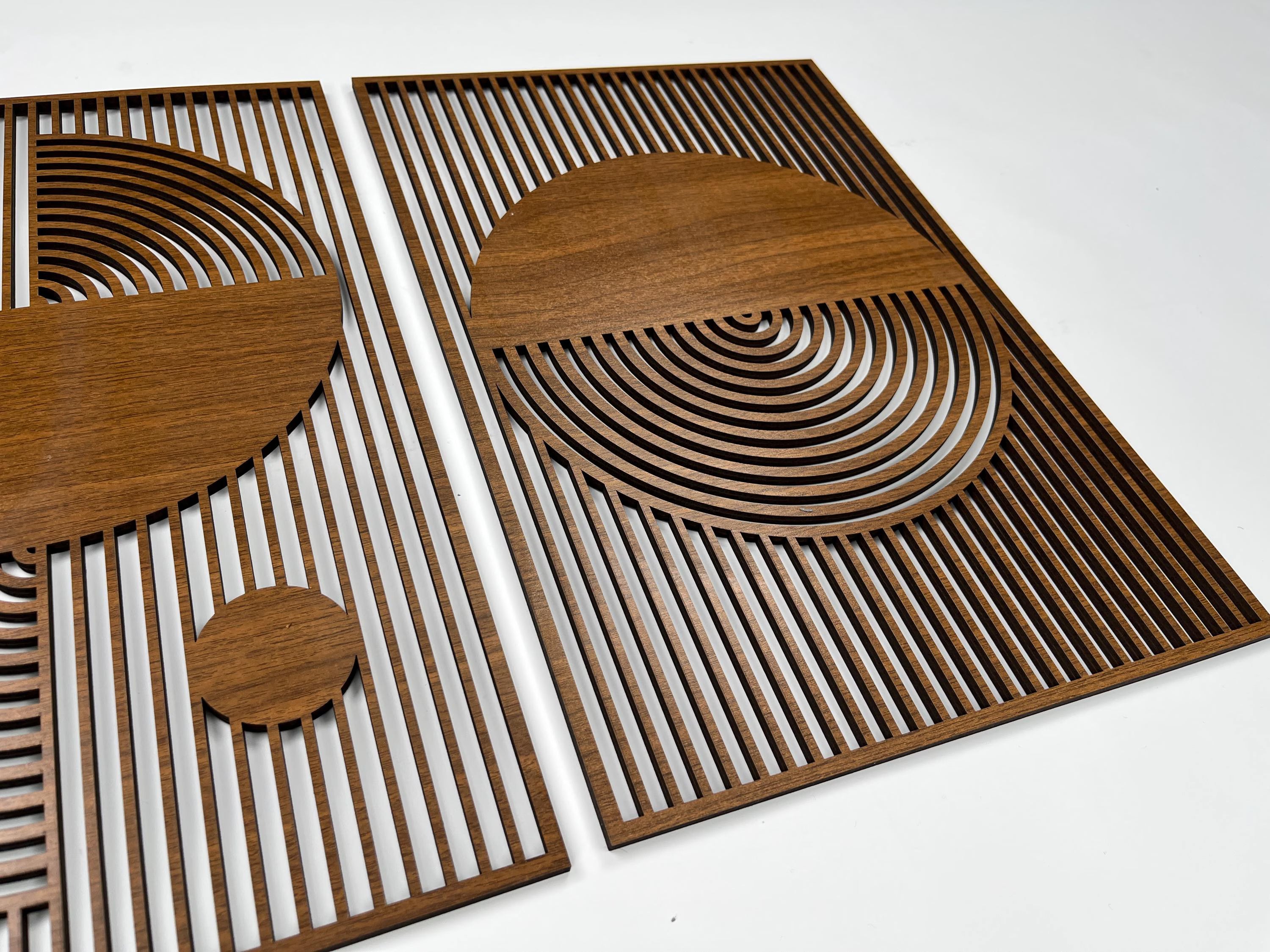 Abstract Boho Wood Wall Art, Bauhaus Inspired Geometric Design, Mid Century Modern Wall Decor, 3 Panel Wooden Set, Statement Home Gift