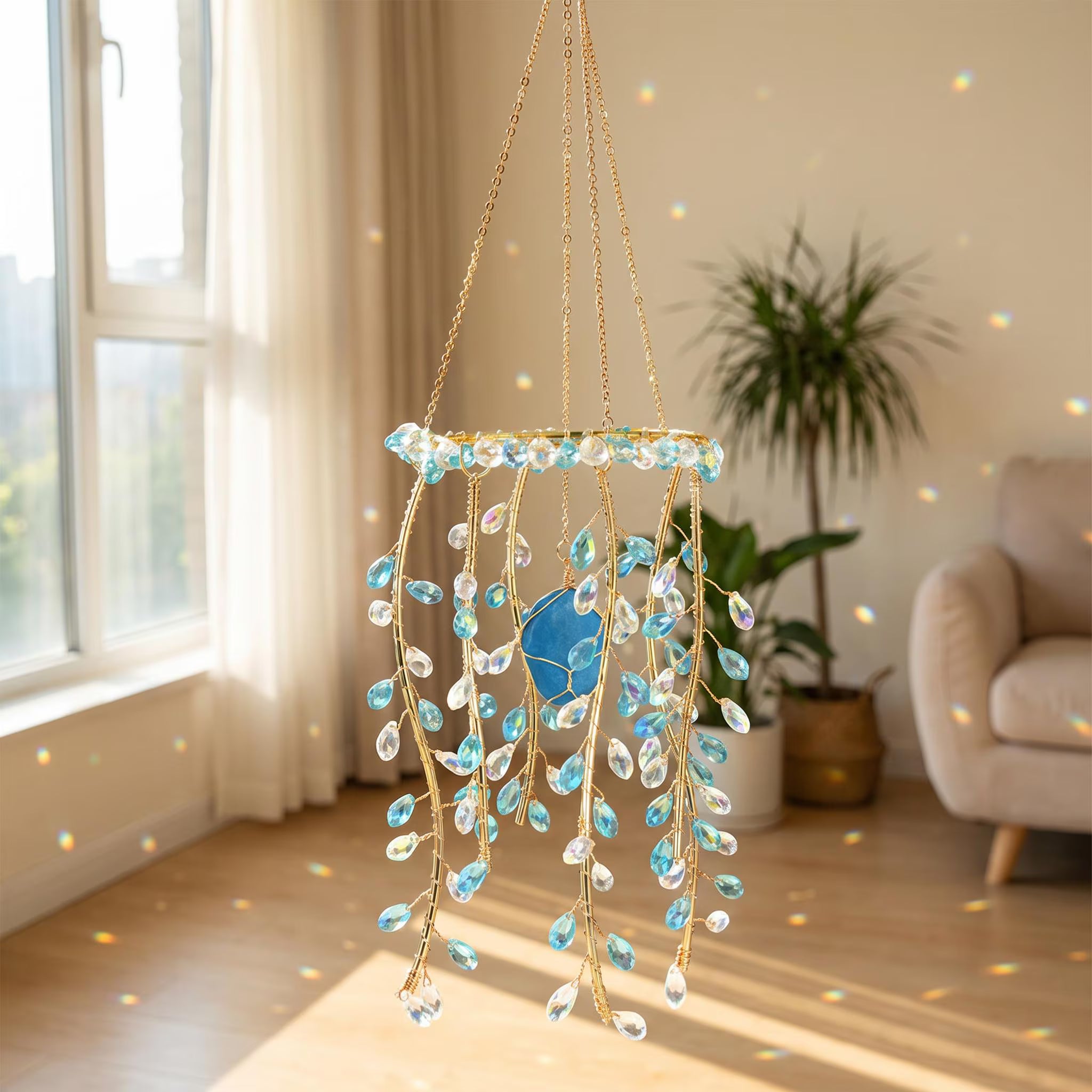 Colorful Willow Tree Suncatcher, Handmade Rainbow Window Hanging, Boho Crystal Garden Decor, Crystal Prism Suncatcher, Crystal Window Charm