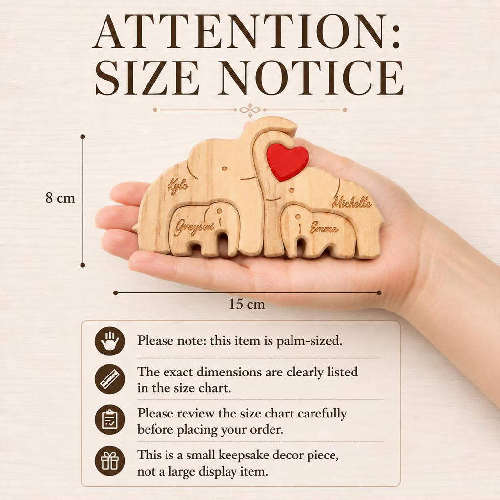 Personalized Elephant Family Wooden Puzzle | Custom Name Wood Animal Figurine | Fathers Day Gift | New Dad Keepsake Family Desk Decor