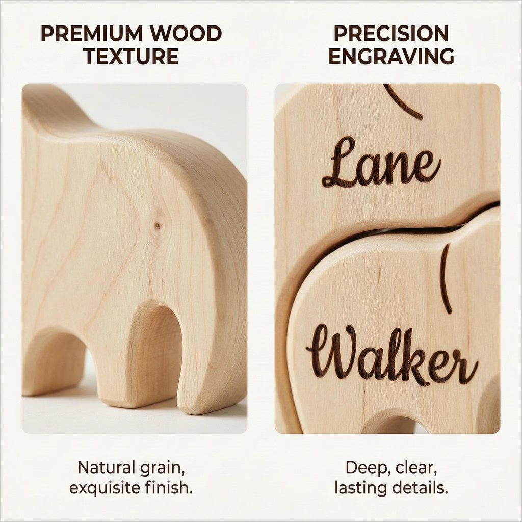 Personalized Elephant Family Wooden Puzzle | Custom Name Wood Animal Figurine | Fathers Day Gift | New Dad Keepsake Family Desk Decor