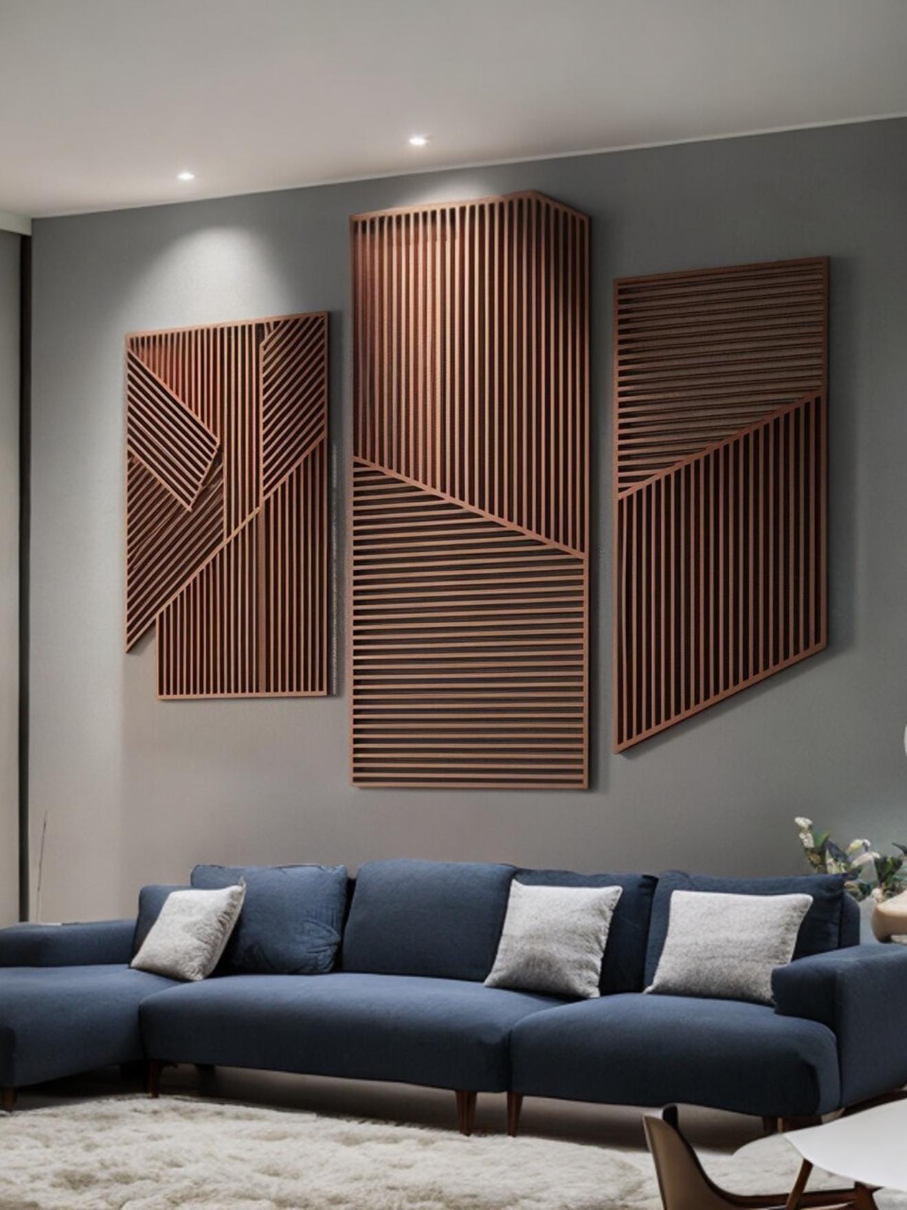Geometric Lines Panel Set of 3 Wood Wall Art Decor, Boho Abstract Line Art, Minimalist Set, Living Room Decor, Above Bed Wall Art, Wood Set