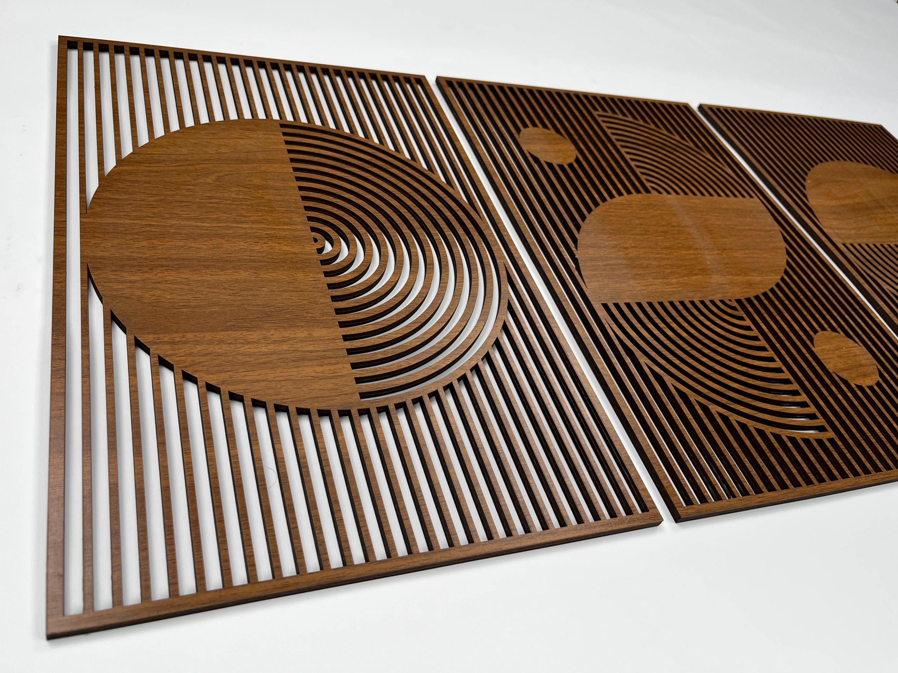 Abstract Boho Wood Wall Art, Bauhaus Inspired Geometric Design, Mid Century Modern Wall Decor, 3 Panel Wooden Set, Statement Home Gift