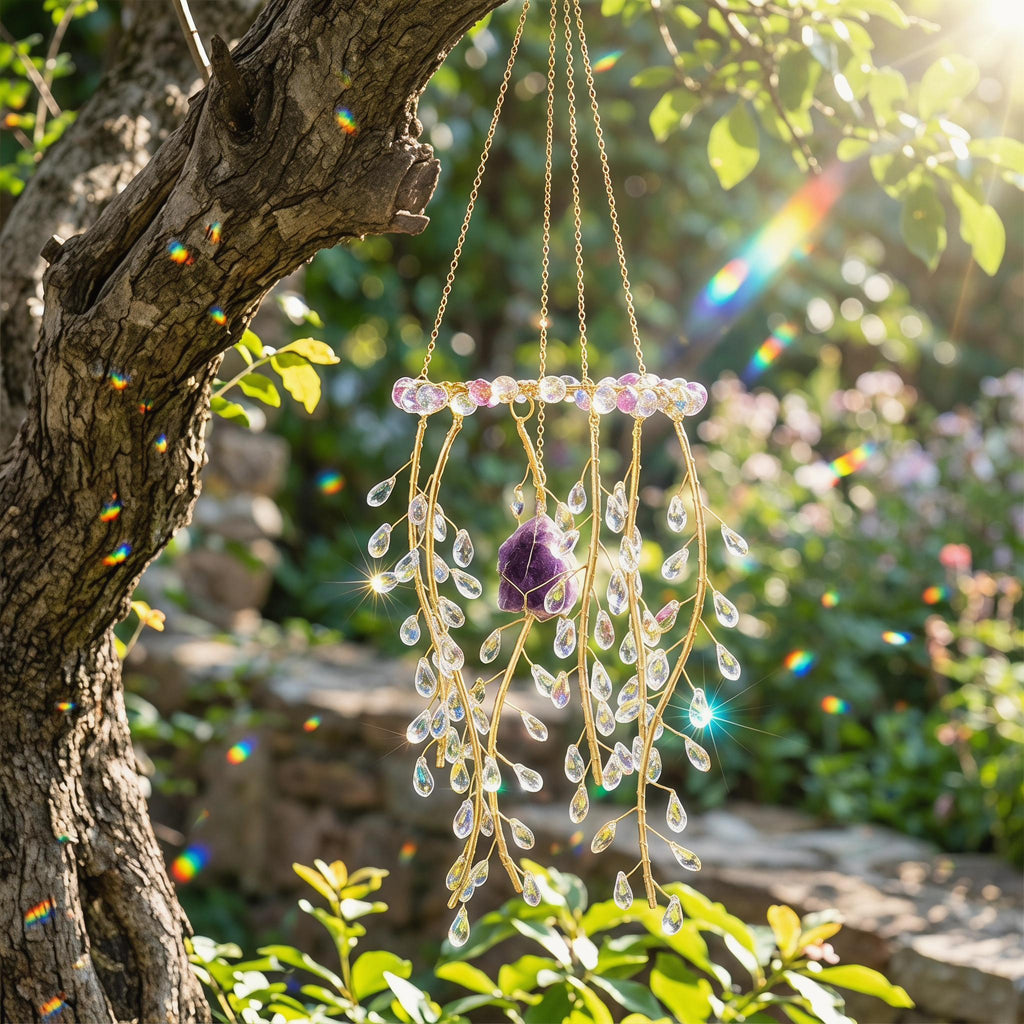 Colorful Willow Tree Suncatcher, Handmade Rainbow Window Hanging, Boho Crystal Garden Decor, Crystal Prism Suncatcher, Crystal Window Charm