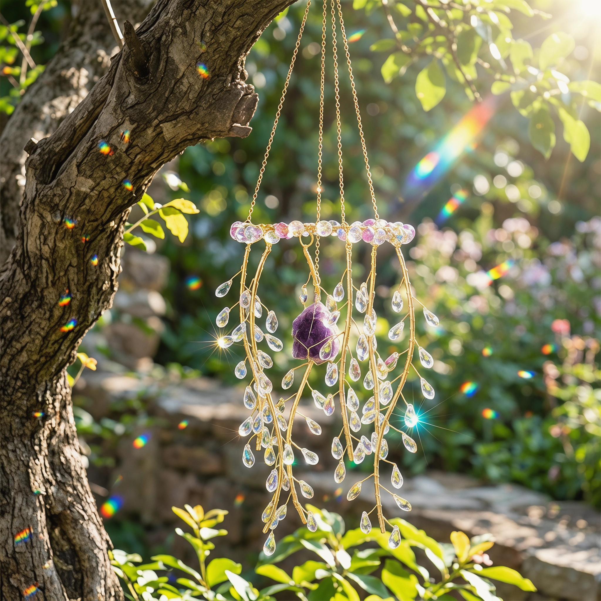 Colorful Willow Tree Suncatcher, Handmade Rainbow Window Hanging, Boho Crystal Garden Decor, Crystal Prism Suncatcher, Crystal Window Charm
