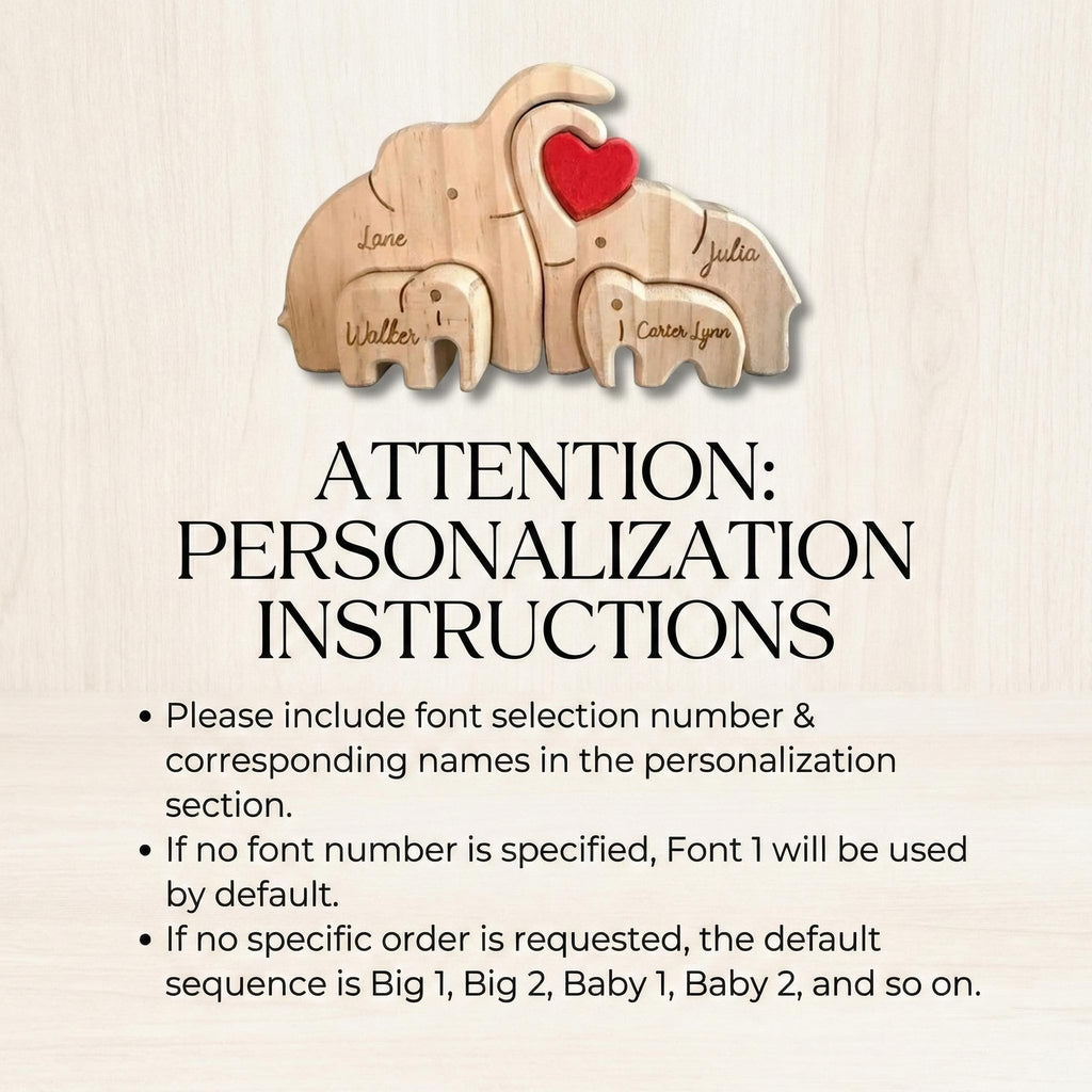Personalized Elephant Family Wooden Puzzle | Custom Name Wood Animal Figurine | Fathers Day Gift | New Dad Keepsake Family Desk Decor