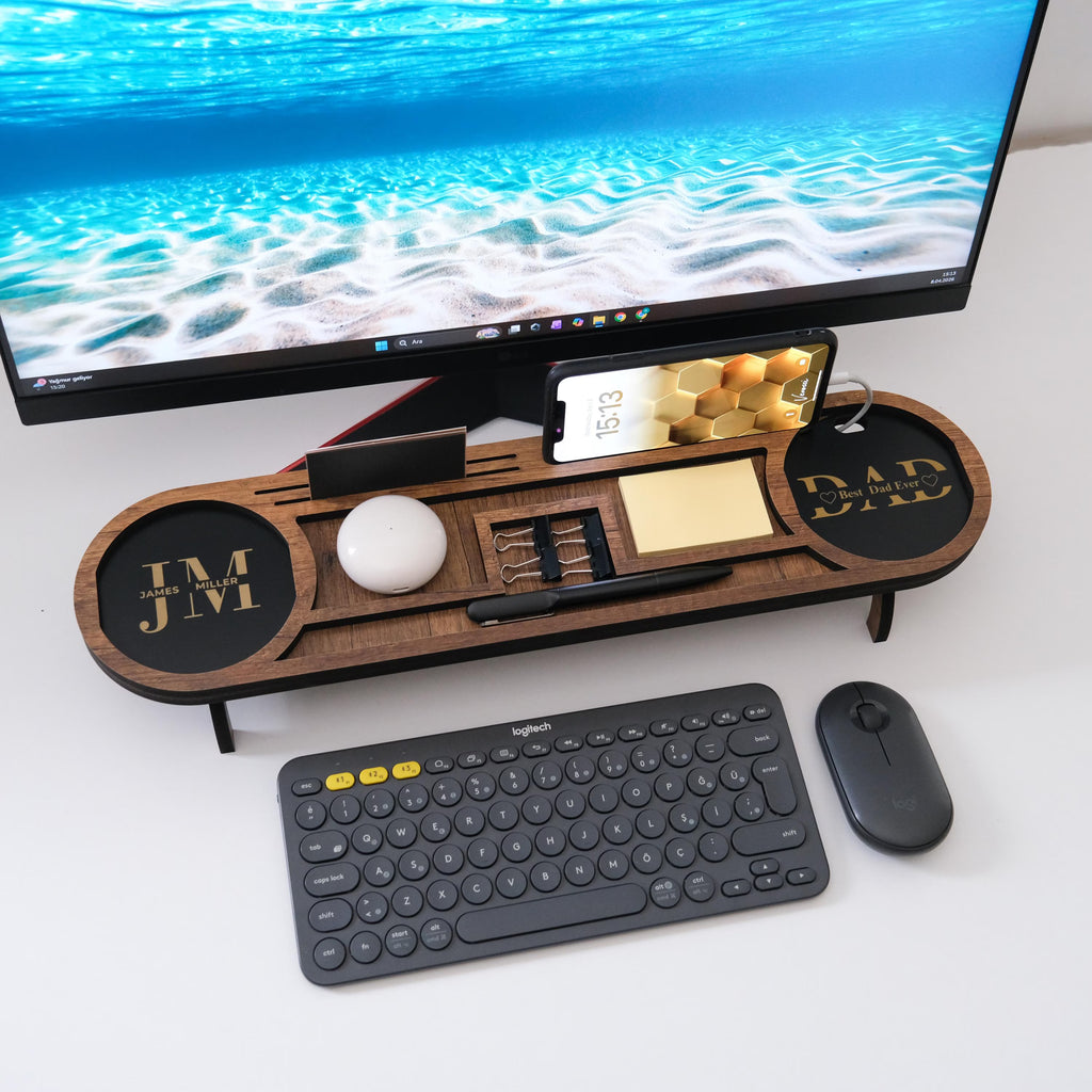 Personalized Wooden Office Desk Organizer I Phone Charging Stand I Fathers day gift for dad I Anniversary gift for him I Gifts for men