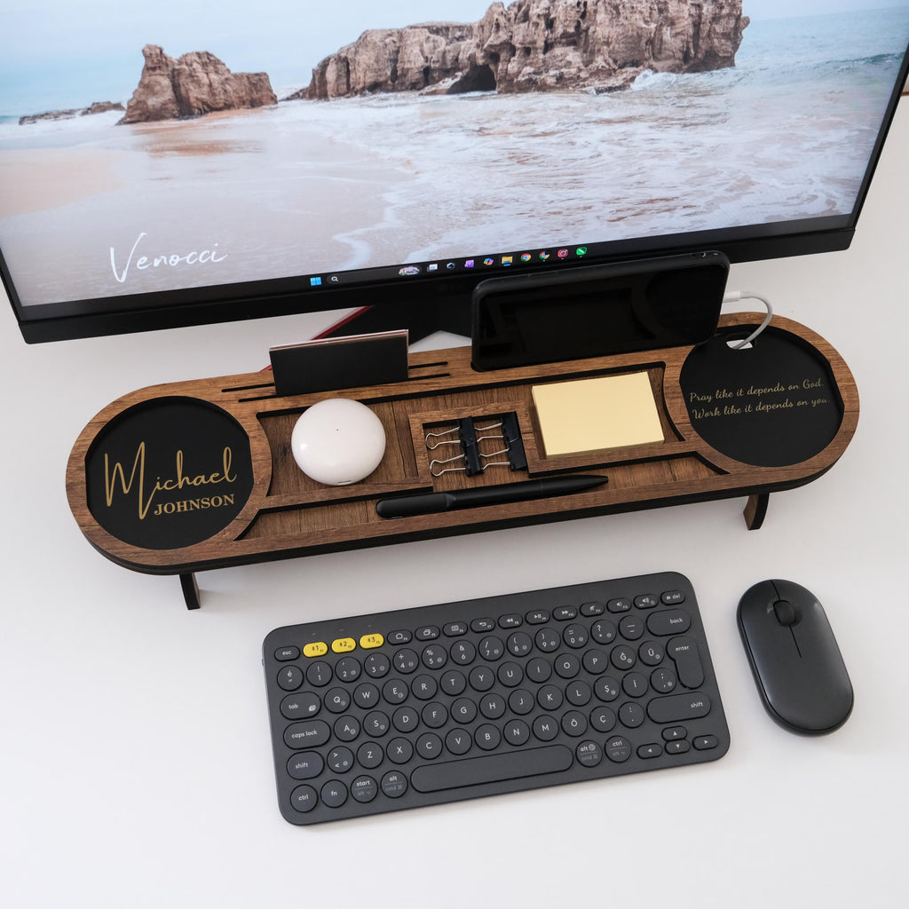 Personalized Wooden Office Desk Organizer I Phone Charging Stand I Fathers day gift for dad I Anniversary gift for him I Gifts for men